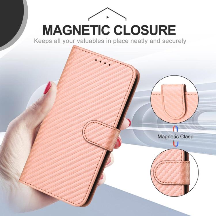 Funda de Cuero con Hebilla de Fibra de Carbono y Cordón para Infinix Hot 12I Yx0070 (Rosa)