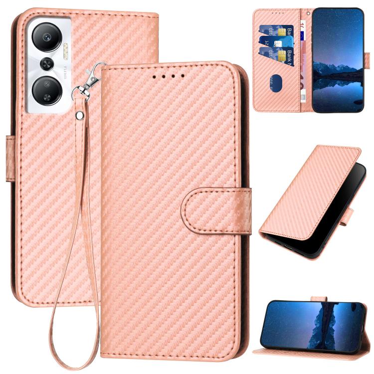 Funda de Cuero con Hebilla de Fibra de Carbono y Cordón para Infinix Hot 20 4G Yx0070 (Rosa)