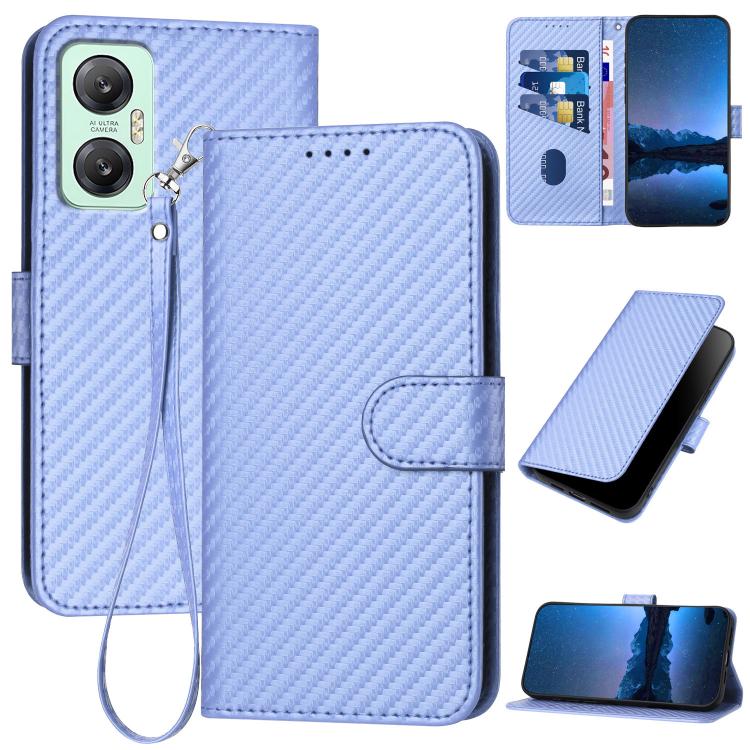Funda de Cuero con Hebilla de Fibra de Carbono para Infinix Hot 20 5G YX0070 con Cordón (Morado Claro)