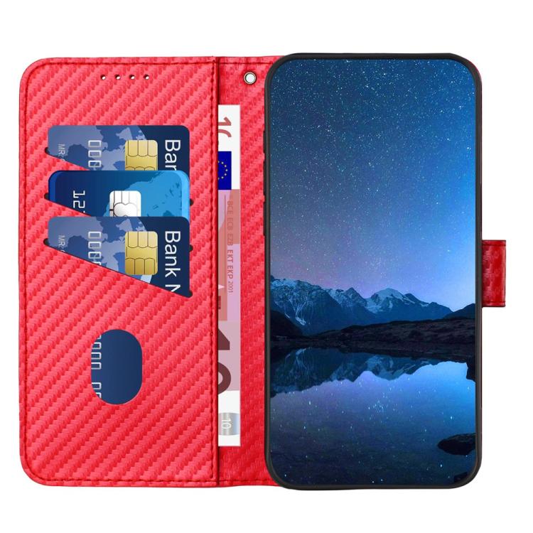 Funda de Cuero con Hebilla de Fibra de Carbono y Cordón para Infinix Hot 50 Pro 4G Yx0070 (Rojo)