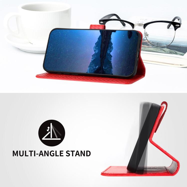 Funda de Cuero con Hebilla de Fibra de Carbono y Cordón para Infinix Hot 50 Pro 4G Yx0070 (Rojo)