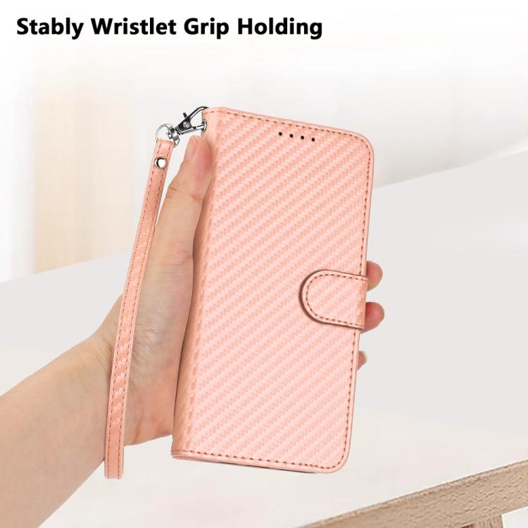 Funda de Cuero con Hebilla de Fibra de Carbono para Infinix Hot 50 Pro 4G Yx0070 con Cordón (Rosa)