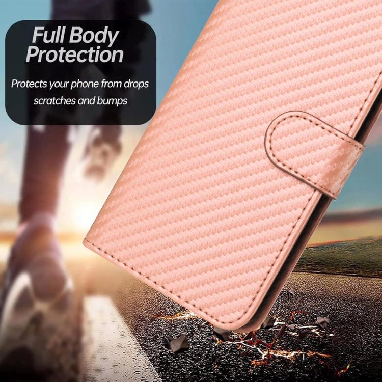 Funda de Cuero con Hebilla de Fibra de Carbono para Infinix Hot 50 Pro 4G Yx0070 con Cordón (Rosa)