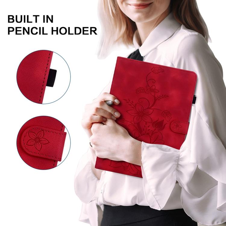 Funda de piel con relieve Lily para Redmi Pad 2 / Redmi Pad SE 11 2025 (roja)