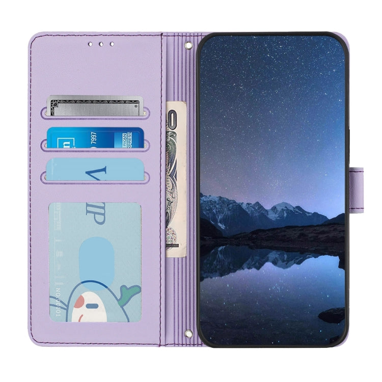 Funda de Cuero Rfid para Teléfono Itel A50C con Estampado de Rata y Gato y Cordón (Morado)