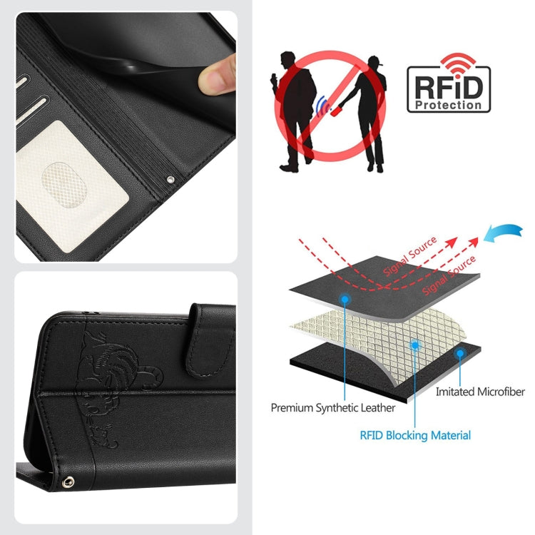 Funda Cuero Rfid Tecno Spark 30 5G con Patrón Gato y Rata con Cordón (Negro)