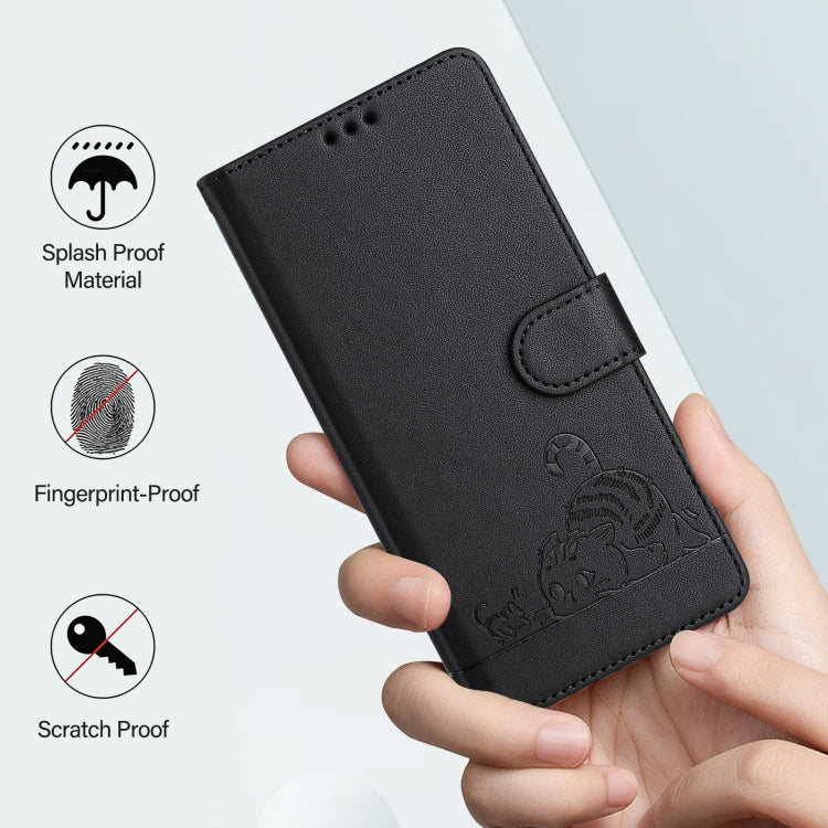 Funda Cuero Rfid Tecno Spark 30 5G con Patrón Gato y Rata con Cordón (Negro)