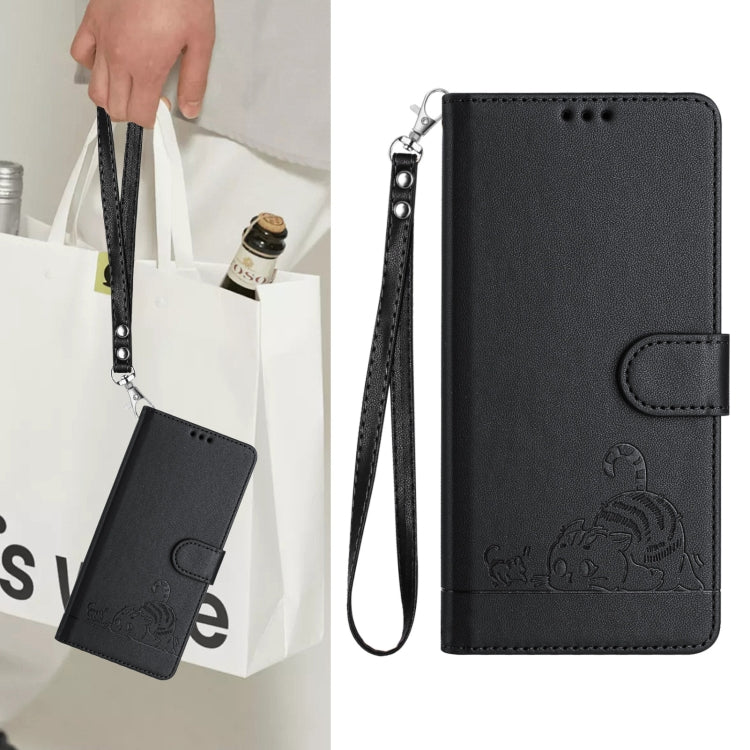 Funda Cuero Rfid Tecno Spark 30 5G con Patrón Gato y Rata con Cordón (Negro)