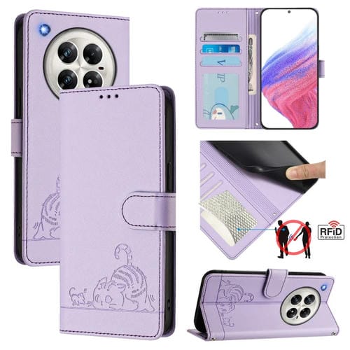 Funda de Cuero Rfid para Infinix Zero 40 4G/5G con Estampado de Rata y Gato y Cordón (Morado)