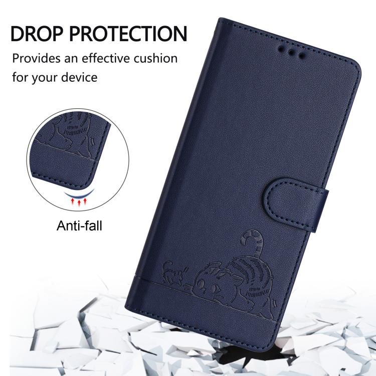 Funda de cuero RFID con estampado de gato y rata en relieve para Infinix Smart 10 4G / Tecno Pop 10 (azul)