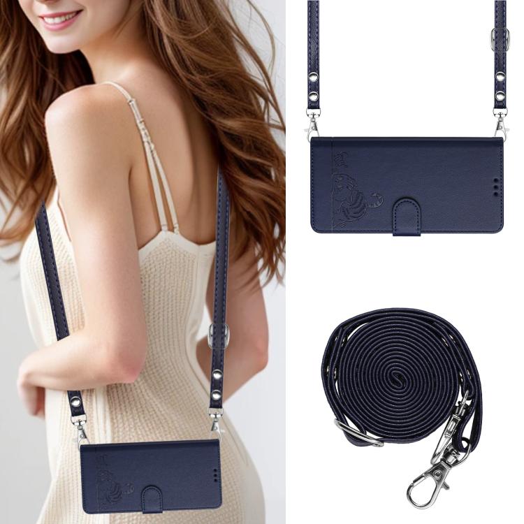 Funda de cuero RFID con estampado de gato y rata en relieve para Infinix Smart 10 4G / Tecno Pop 10 (azul)