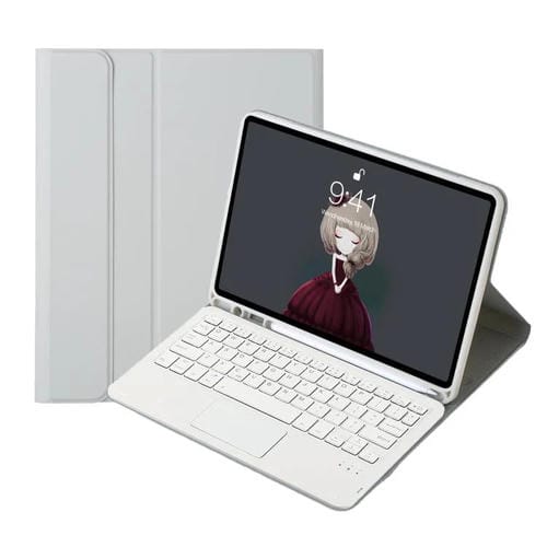 Funda de Piel de Cordero con Teclado Táctil Cuadrado y Bluetooth para iPad Pro 11 (2024) A13B-A con Ranura para Bolígrafo (Gris)