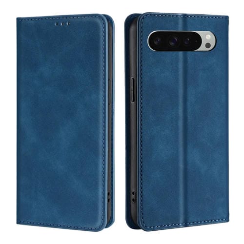 Funda de Cuero Magnética con Tacto de Piel para Google Pixel 9 Pro XL (Azul)