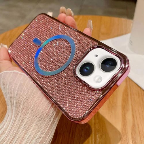 Funda para Teléfono iPhone 15 Magsafe Chapada en Diamantes (Rosa) - MOVILSTORE