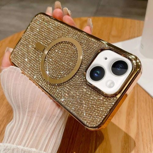Funda para Teléfono iPhone 15 Magsafe Chapada en Diamantes (Dorado) - MOVILSTORE