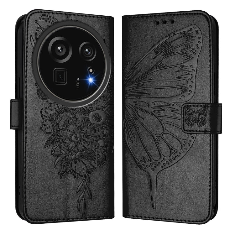 Funda de Cuero para Sharp Aquos R9 Pro/Sh-54E con Mariposa en Relieve (Negra)