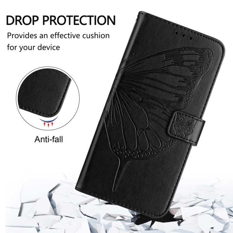 Funda de Cuero para Sharp Aquos Sense9 Plus con Diseño de Mariposa en Relieve (Negra)