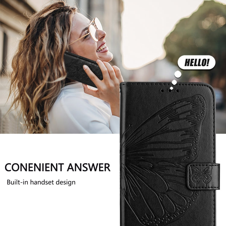 Funda de Cuero para Sharp Aquos Sense9 Plus con Diseño de Mariposa en Relieve (Negra)