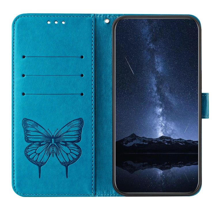 Funda de Cuero para Sharp Aquos Sense9 Plus con Diseño de Mariposa en Relieve (Azul)