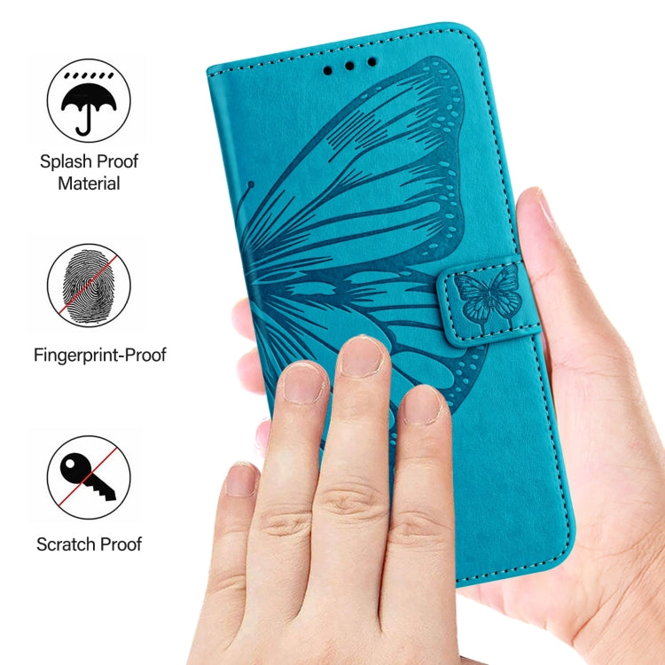 Funda de Cuero para Sharp Aquos Sense9 Plus con Diseño de Mariposa en Relieve (Azul)