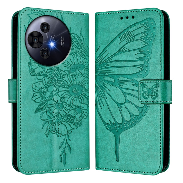 Funda de Cuero con Relieve Mariposa para TCL 50 Pro Nxtpaper (Verde)