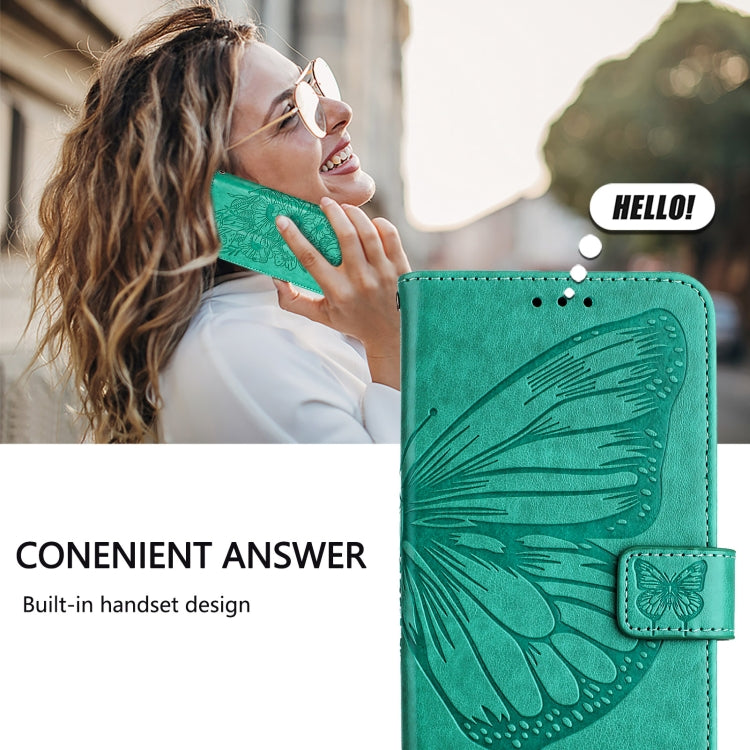 Funda de Cuero con Relieve Mariposa para TCL 50 Pro Nxtpaper (Verde)