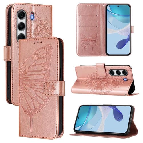 Funda de Piel para Tecno Camon 40 4G con Diseño de Mariposa en Relieve (Oro Rosa)