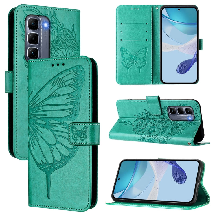 Funda de Cuero para Infinix Hot 50 Pro+ 4G con Diseño de Mariposa en Relieve (Verde)