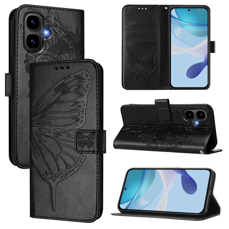Funda de cuero con diseño de mariposa en relieve para Infinix Smart 10 4G / Tecno Pop 10 (negra)