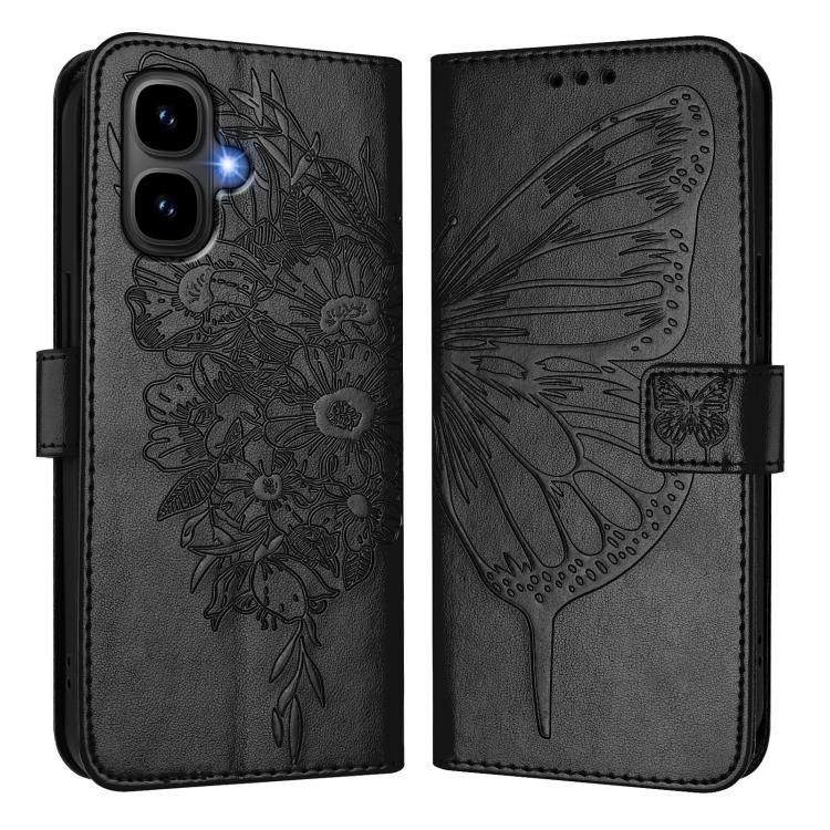 Funda de cuero con diseño de mariposa en relieve para Infinix Smart 10 4G / Tecno Pop 10 (negra)