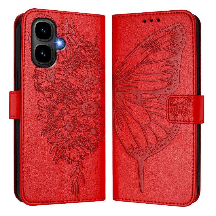 Funda de cuero con relieve de mariposa para Infinix Smart 10 4G / Tecno Pop 10 (roja)