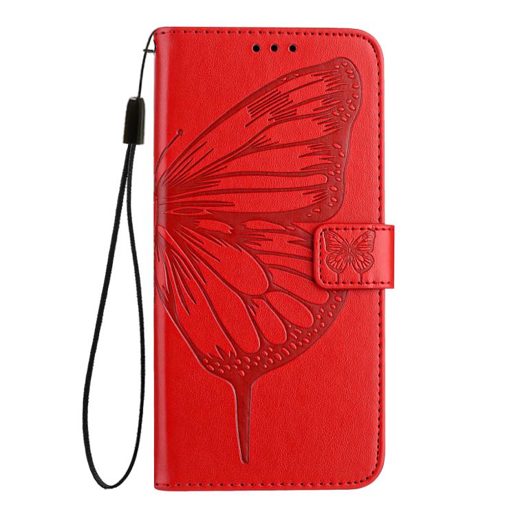 Funda de cuero con relieve de mariposa para Infinix Smart 10 4G / Tecno Pop 10 (roja)
