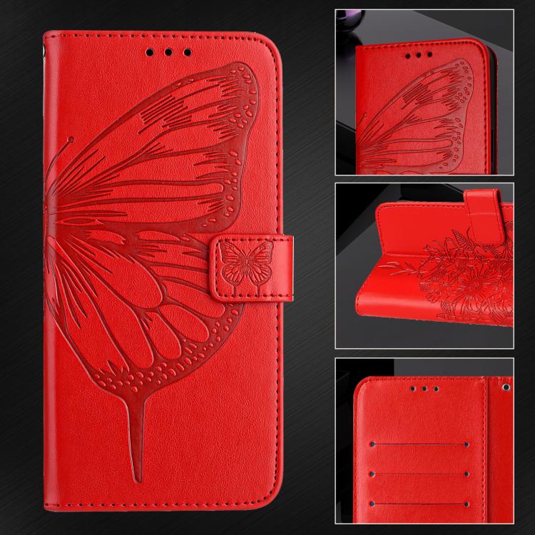 Funda de cuero con relieve de mariposa para Infinix Smart 10 4G / Tecno Pop 10 (roja)
