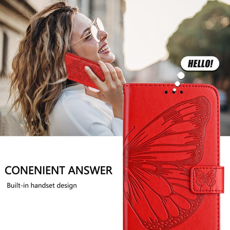 Funda de cuero con relieve de mariposa para Infinix Smart 10 4G / Tecno Pop 10 (roja)
