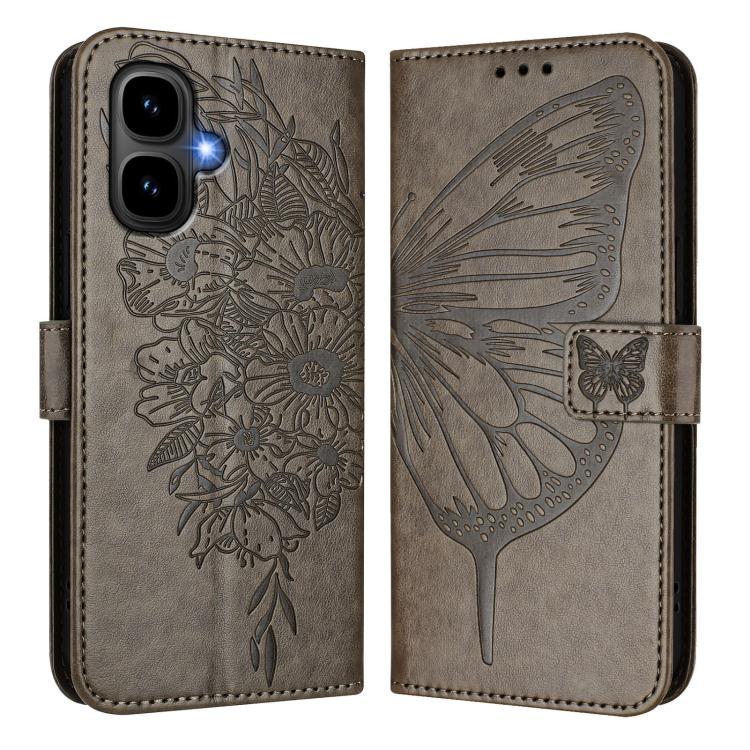 Funda de piel con diseño de mariposa en relieve para Infinix Smart 10 4G / Tecno Pop 10 (gris)