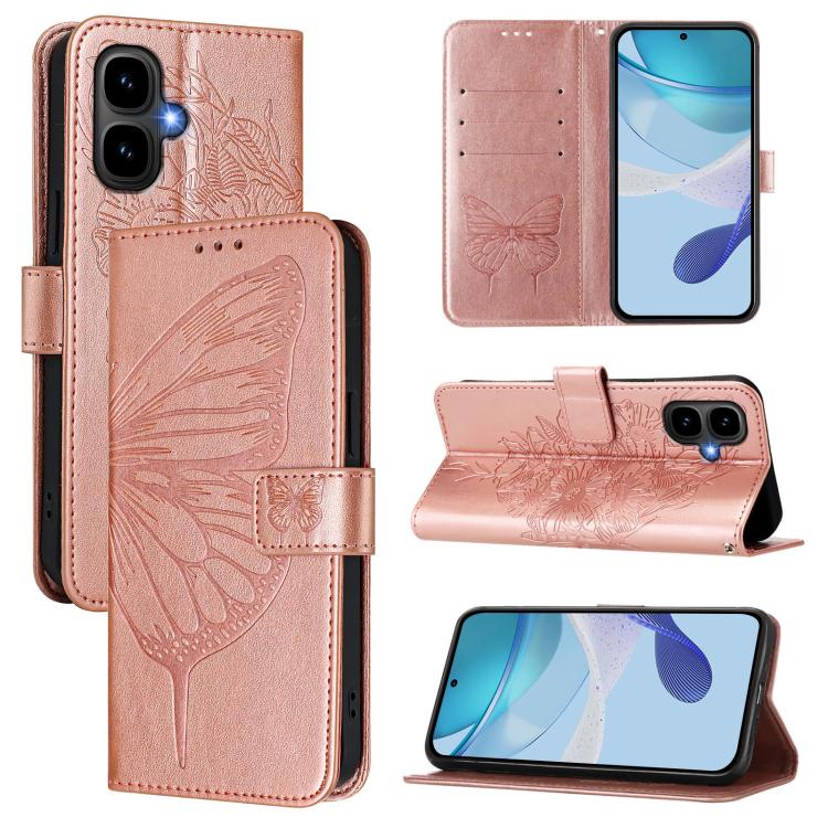 Funda de cuero con diseño de mariposa en relieve para Infinix Smart 10 4G / Tecno Pop 10 (oro rosa)