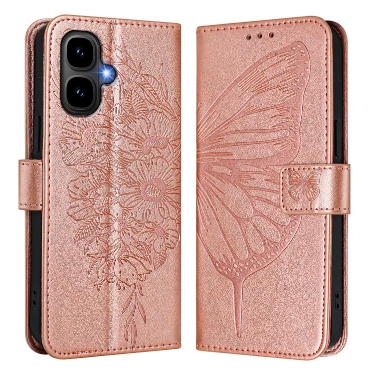 Funda de cuero con diseño de mariposa en relieve para Infinix Smart 10 4G / Tecno Pop 10 (oro rosa)