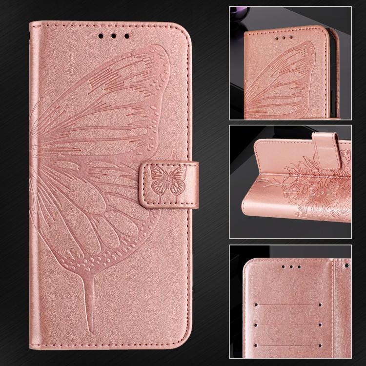 Funda de cuero con diseño de mariposa en relieve para Infinix Smart 10 4G / Tecno Pop 10 (oro rosa)