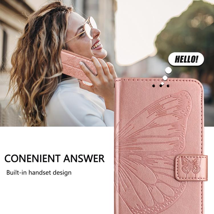 Funda de cuero con diseño de mariposa en relieve para Infinix Smart 10 4G / Tecno Pop 10 (oro rosa)