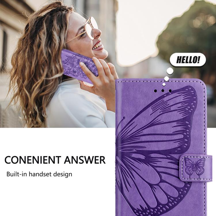 Funda de cuero con diseño de mariposa en relieve para Infinix Smart 10 4G / Tecno Pop 10 (morado claro)