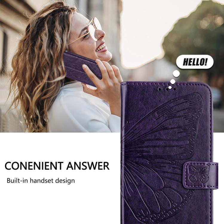 Funda de piel con diseño de mariposa en relieve para Infinix Smart 10 4G / Tecno Pop 10 (morado oscuro)