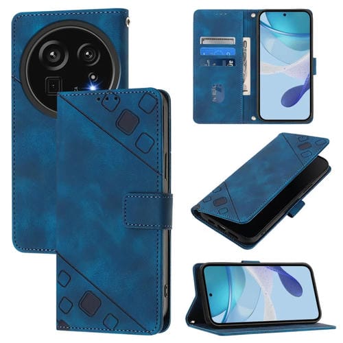 Funda de Cuero con Relieve para Teléfono Sharp Aquos R9 Pro (Azul)