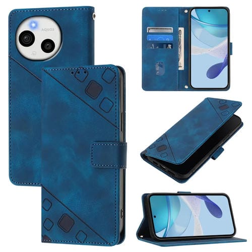 Funda de Cuero con Relieve para Sharp Aquos Sense9 Plus (Azul)