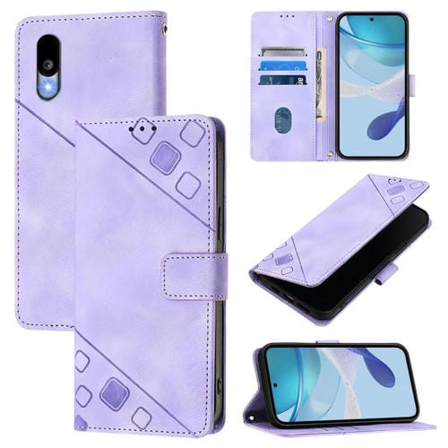 Funda de Cuero con Relieve para Sharp Basio Active3 Skin Feel (Morado Claro)