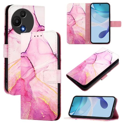 Funda de cuero con tapa y diseño de mármol para TCL 605/6SE PT003 (rosa, morado y dorado)