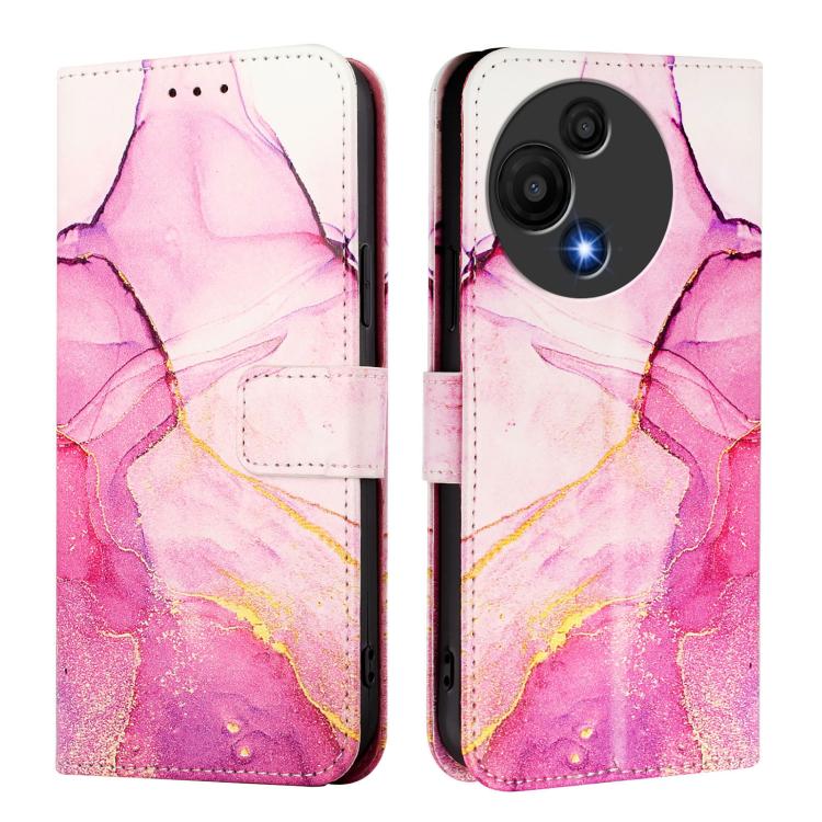 Funda de cuero con tapa y diseño de mármol para TCL 605/6SE PT003 (rosa, morado y dorado)
