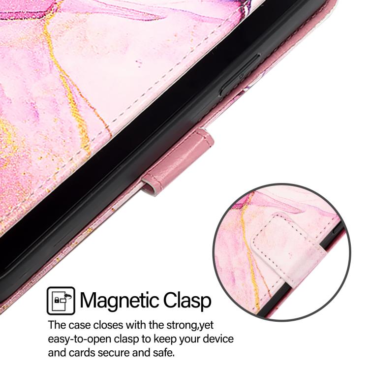 Funda de cuero con tapa y diseño de mármol para TCL 605/6SE PT003 (rosa, morado y dorado)