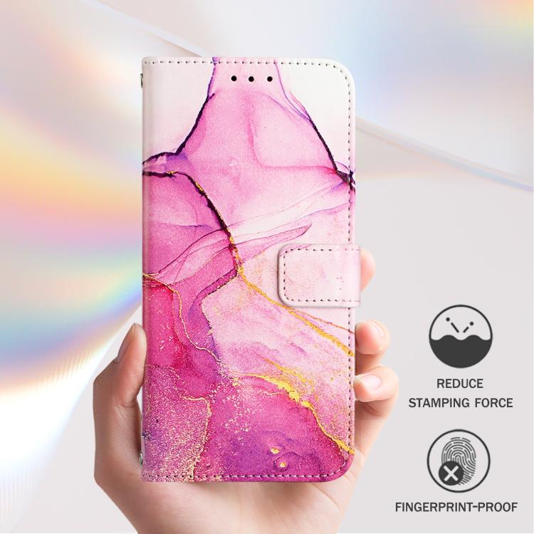 Funda de cuero con tapa y diseño de mármol para TCL 605/6SE PT003 (rosa, morado y dorado)