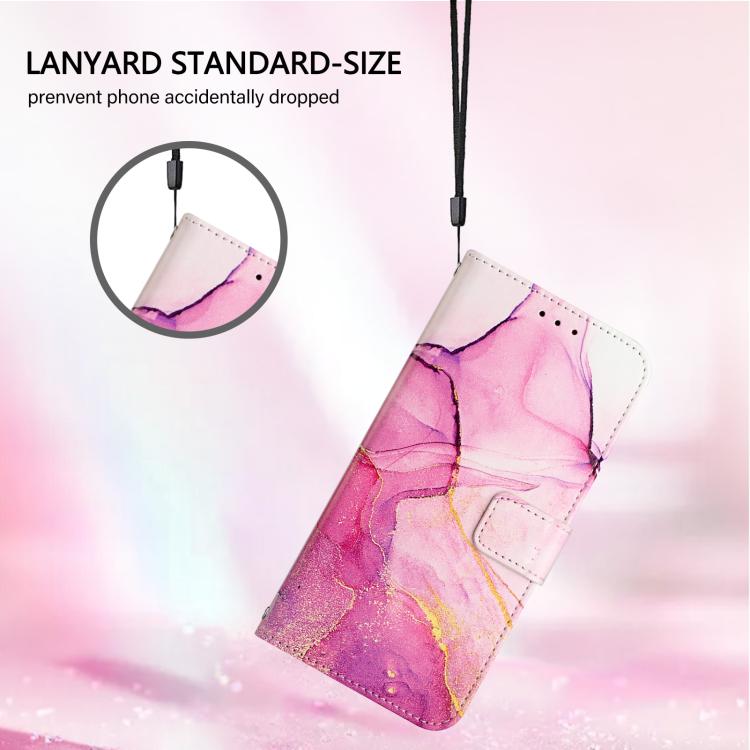 Funda de cuero con tapa y diseño de mármol para TCL 605/6SE PT003 (rosa, morado y dorado)