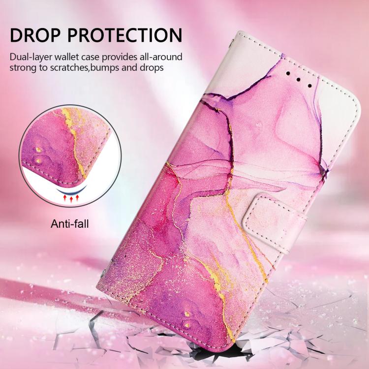 Funda de cuero con tapa y diseño de mármol para TCL 605/6SE PT003 (rosa, morado y dorado)